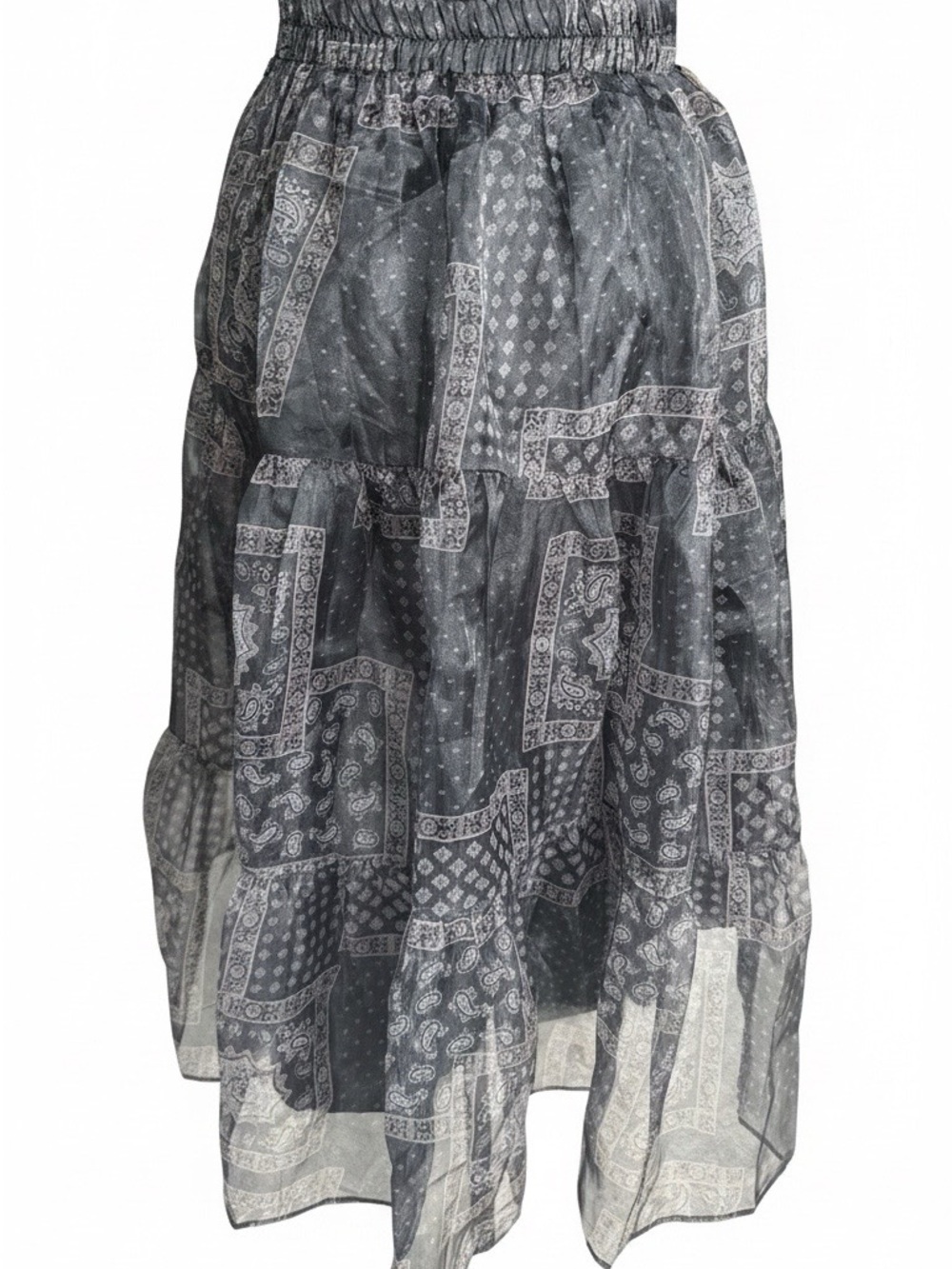 Black Paisley Tiered Maxi Skirt